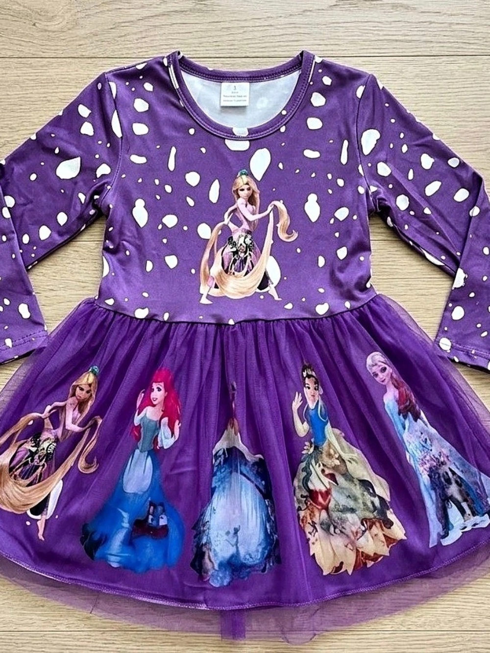 Disney Purple Princess Print Long-Sleeve Dress